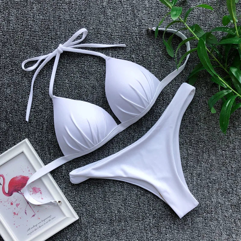 Women's Push-Up Halter Bra Cup Bikini Set
