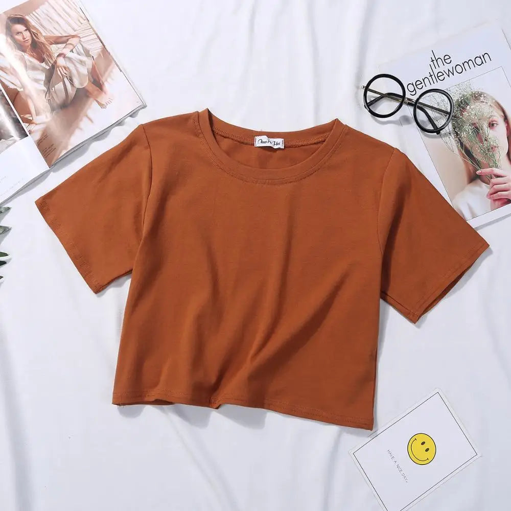 Women's High-Waist Solid Crop T-Shirt