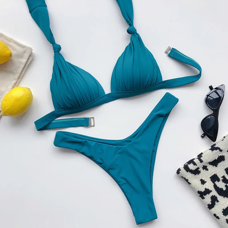 Women's Push-Up Halter Bra Cup Bikini Set