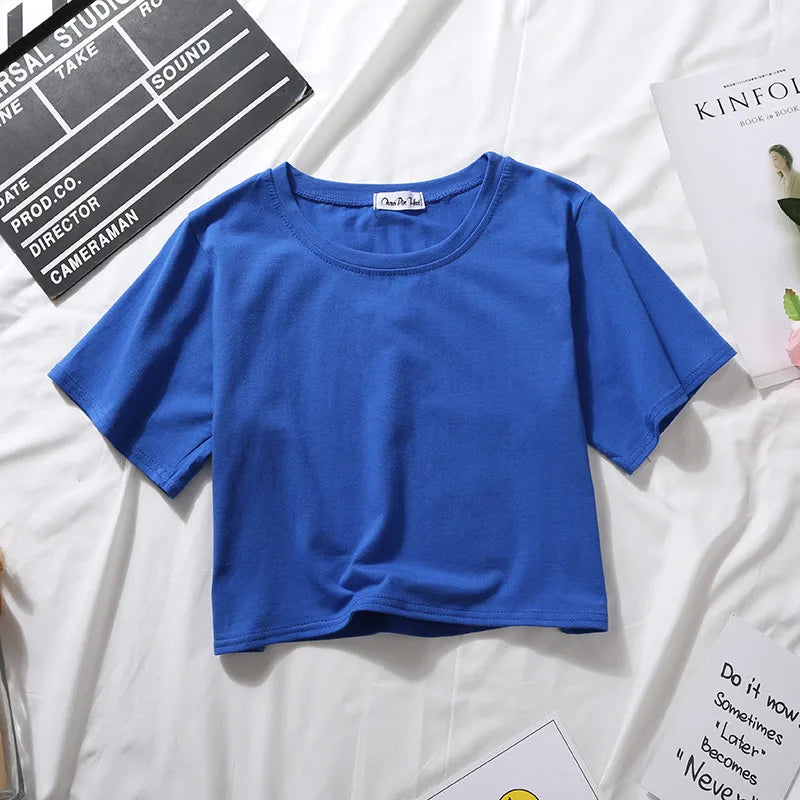 Women's High-Waist Solid Crop T-Shirt
