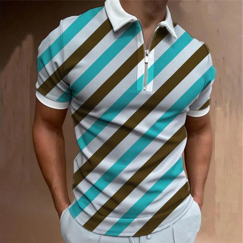 Summer Polyester Cotton Men's Casual Fashion Zipper Polo Shirts Zip up T Shirt Polo T-shirt Zipper