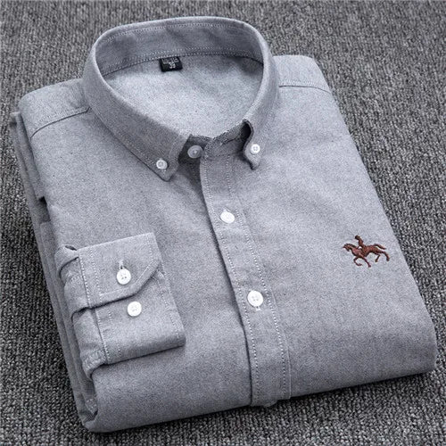 Men's Cotton Oxford Embroidery Dress Shirt