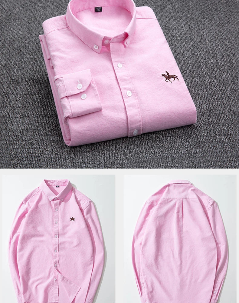 Men's Cotton Oxford Embroidery Dress Shirt