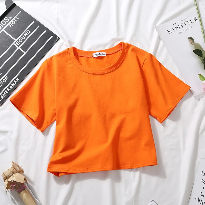 Women's High-Waist Solid Crop T-Shirt