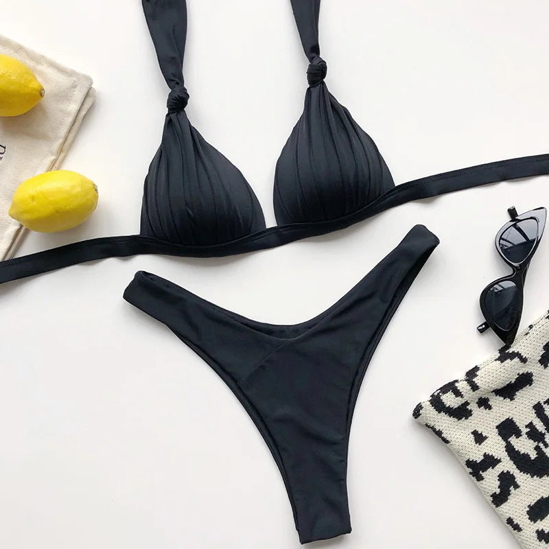 Women's Push-Up Halter Bra Cup Bikini Set