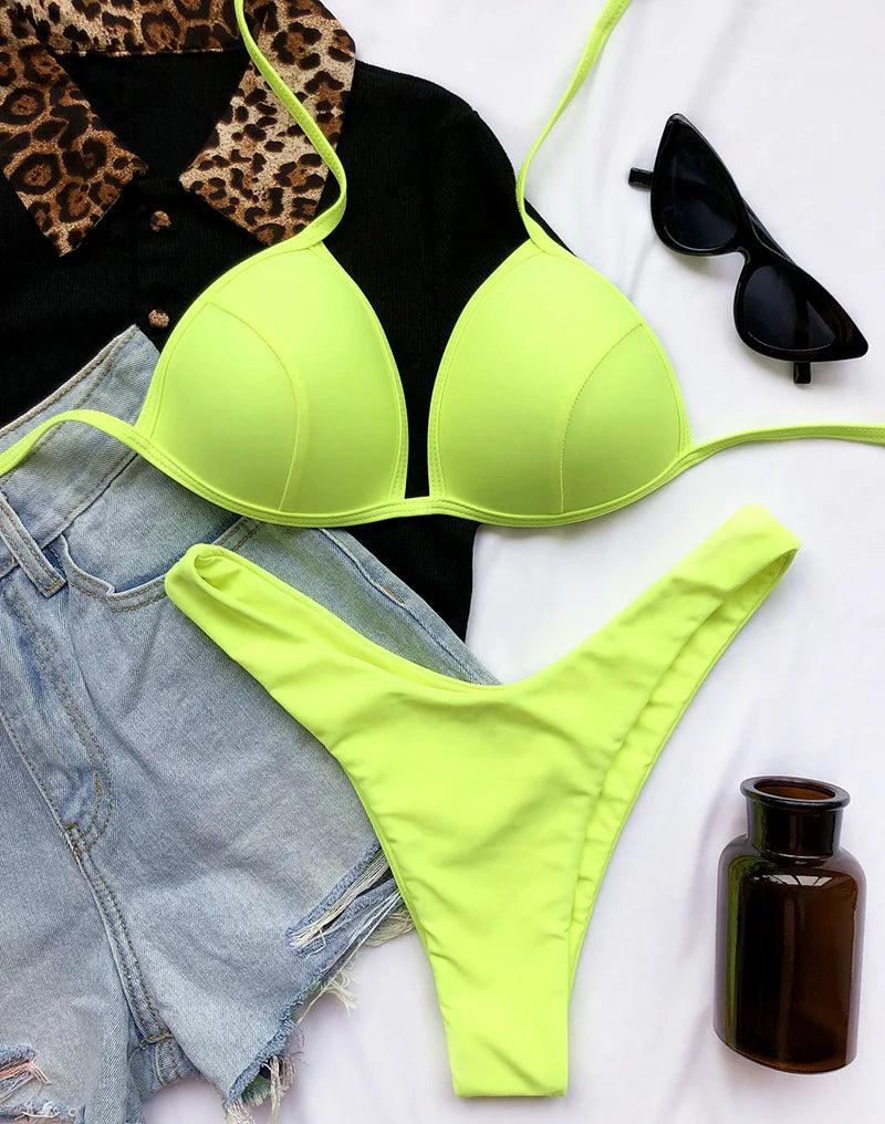 Women's Push-Up Halter Bra Cup Bikini Set