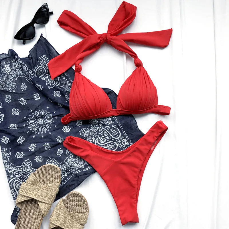 Women's Push-Up Halter Bra Cup Bikini Set