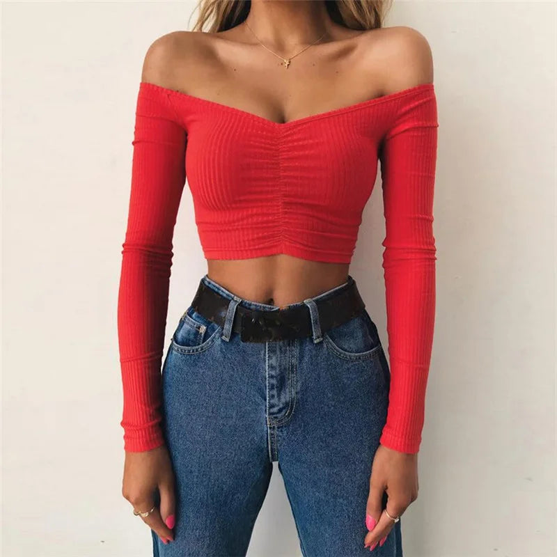 Women's Off-Shoulder Long-Sleeve Club Top