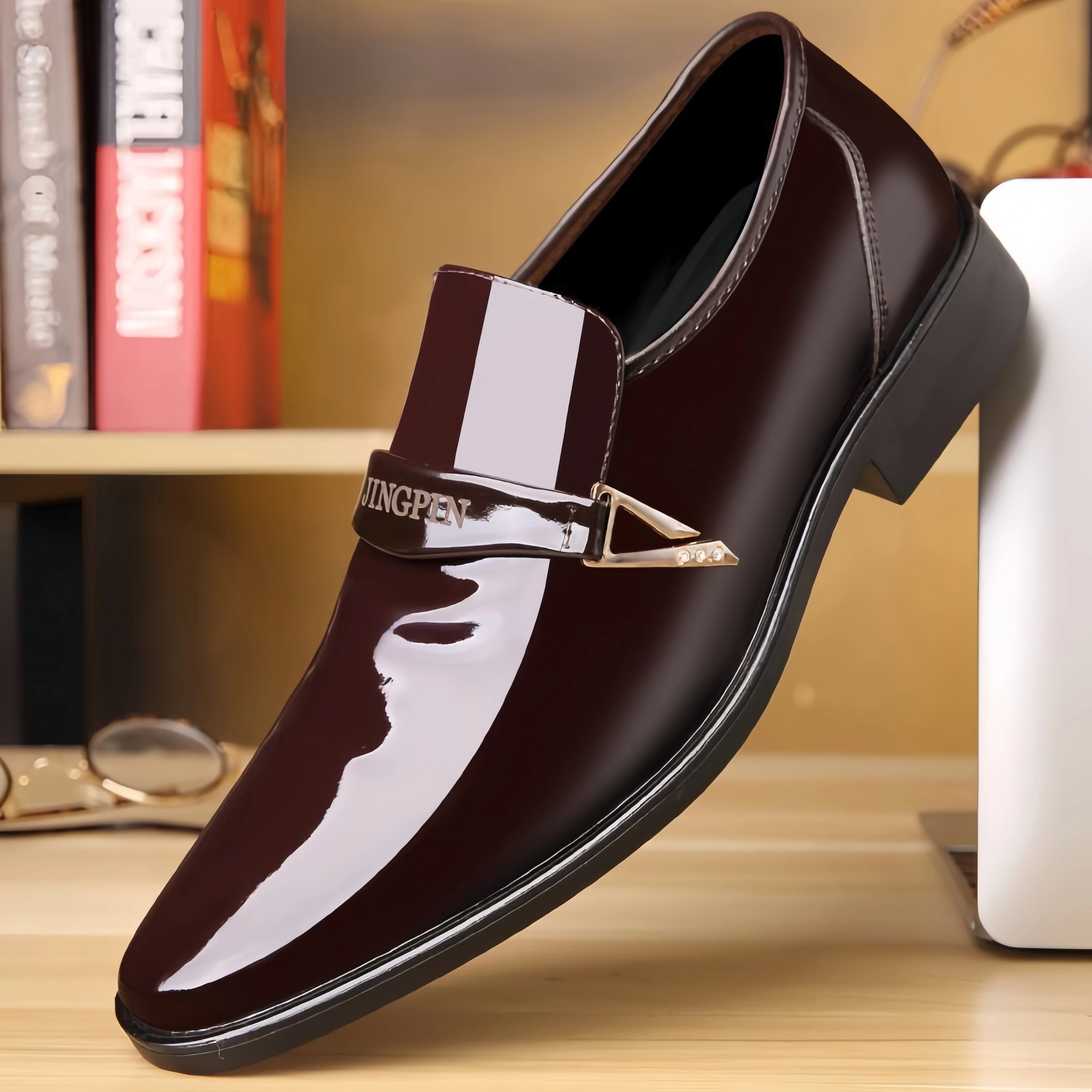 Men's Patent Leather Pointed-Toe Dress Shoes