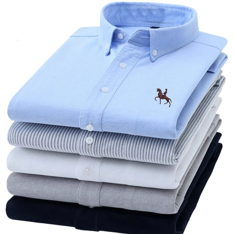 Men's Cotton Oxford Embroidery Dress Shirt