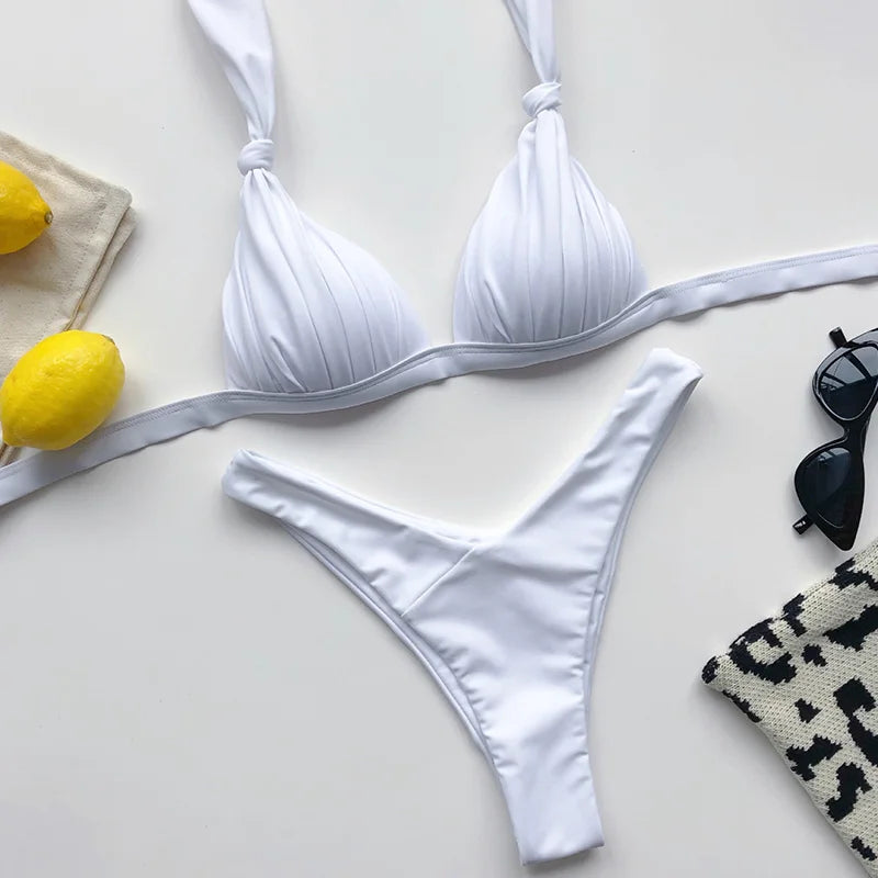 Women's Push-Up Halter Bra Cup Bikini Set