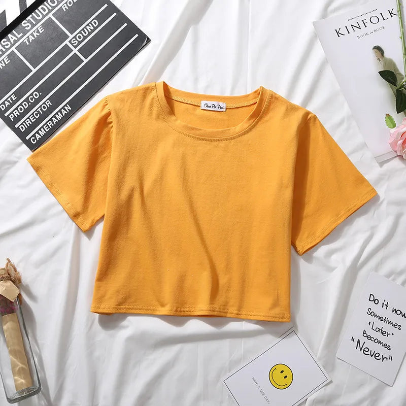 Women's High-Waist Solid Crop T-Shirt