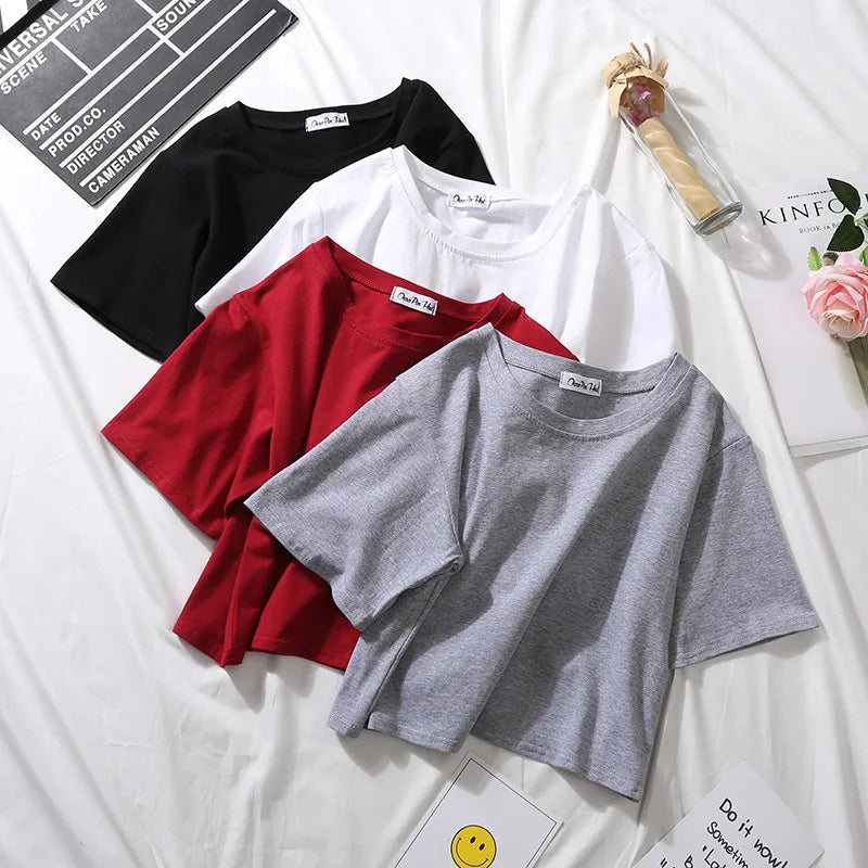 Women's High-Waist Solid Crop T-Shirt