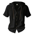 Men's Cotton Linen Hooded Short-Sleeve Shirt