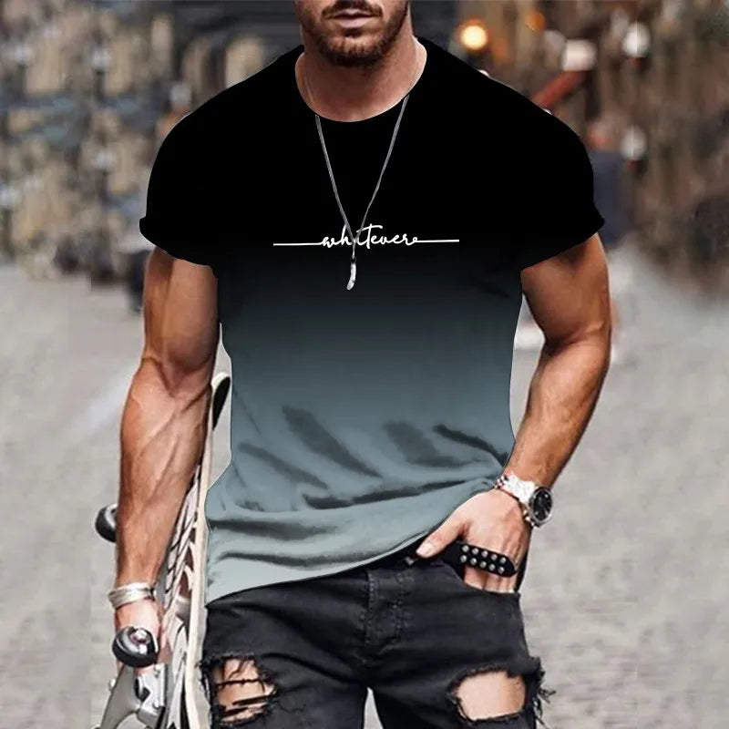 Men's Gradient Letter Print Casual T-Shirt