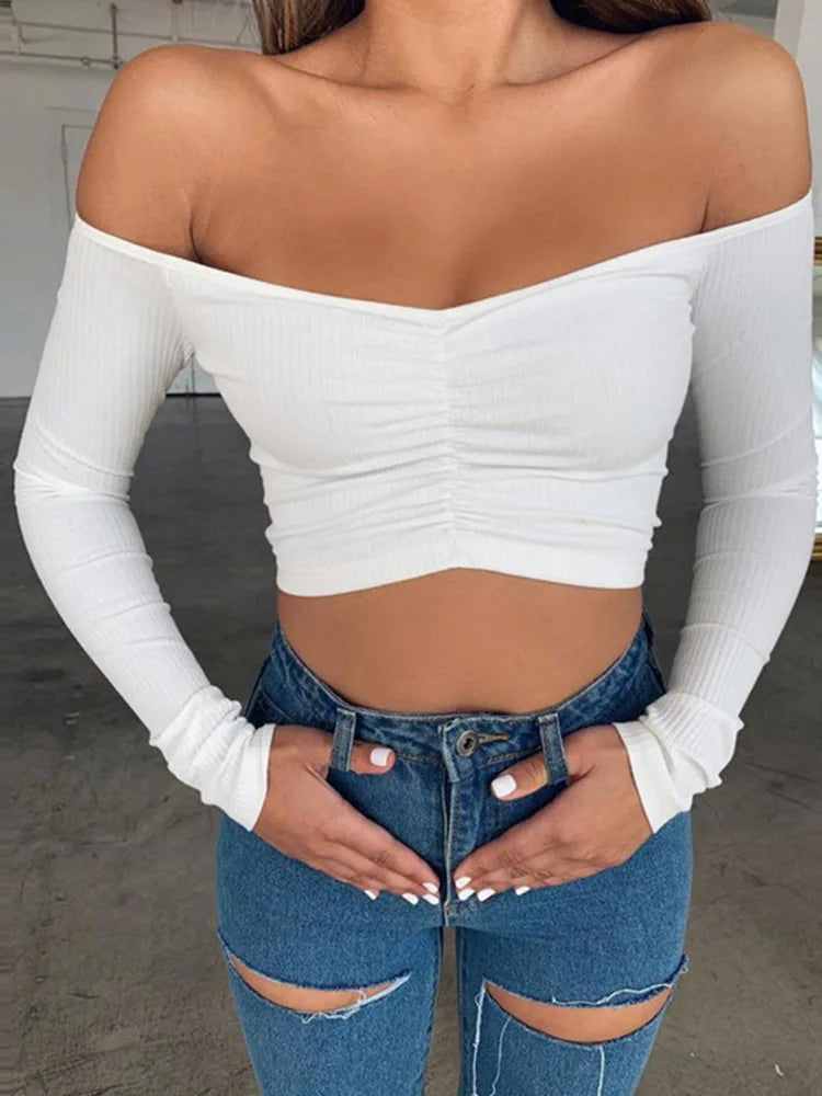 Women's Off-Shoulder Long-Sleeve Club Top