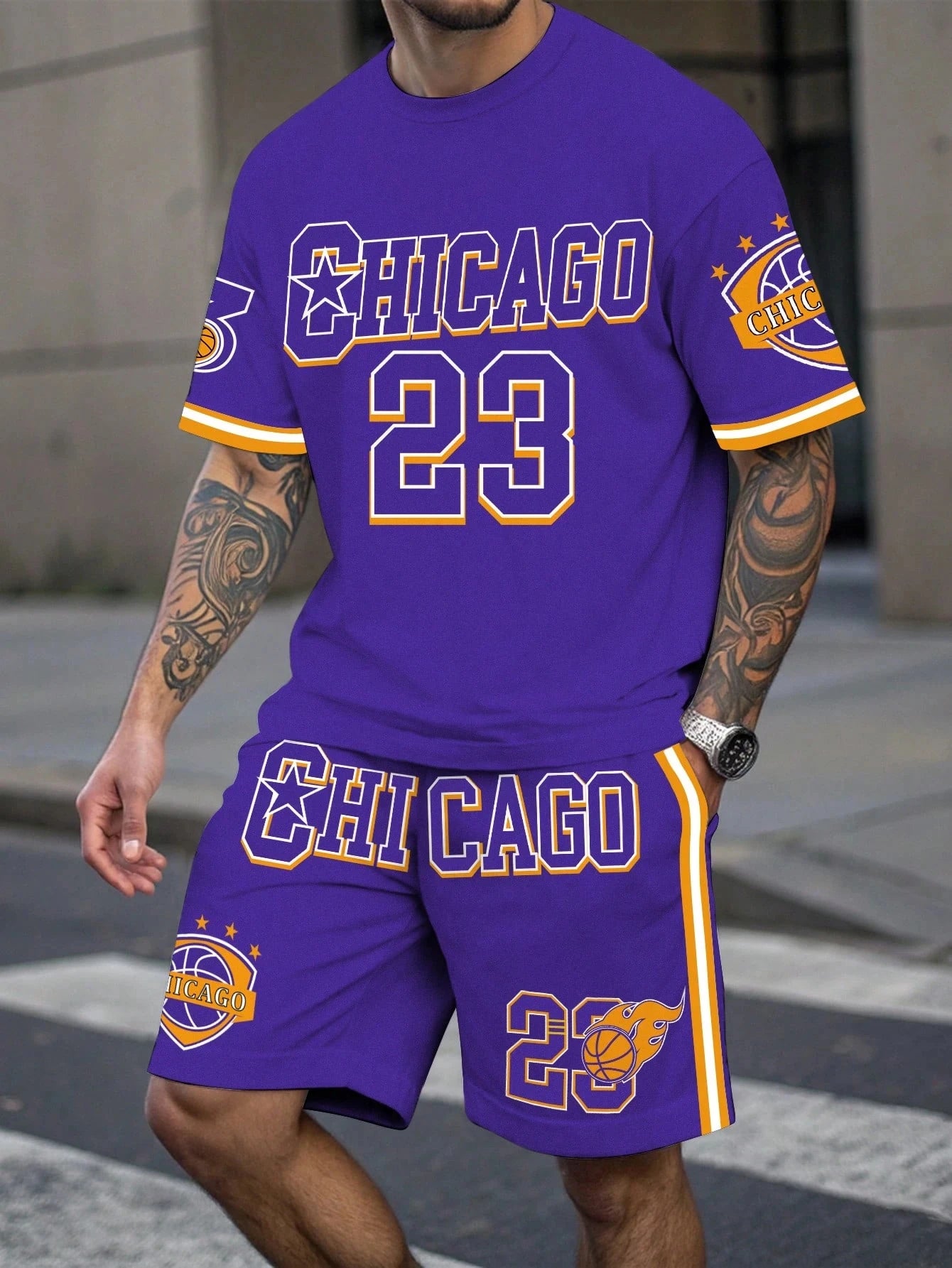 Men's Plus Size Letter Print Sports Set