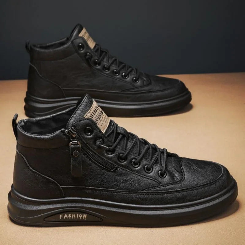 Men's Zip-Up High-Top Leather Ankle Boots