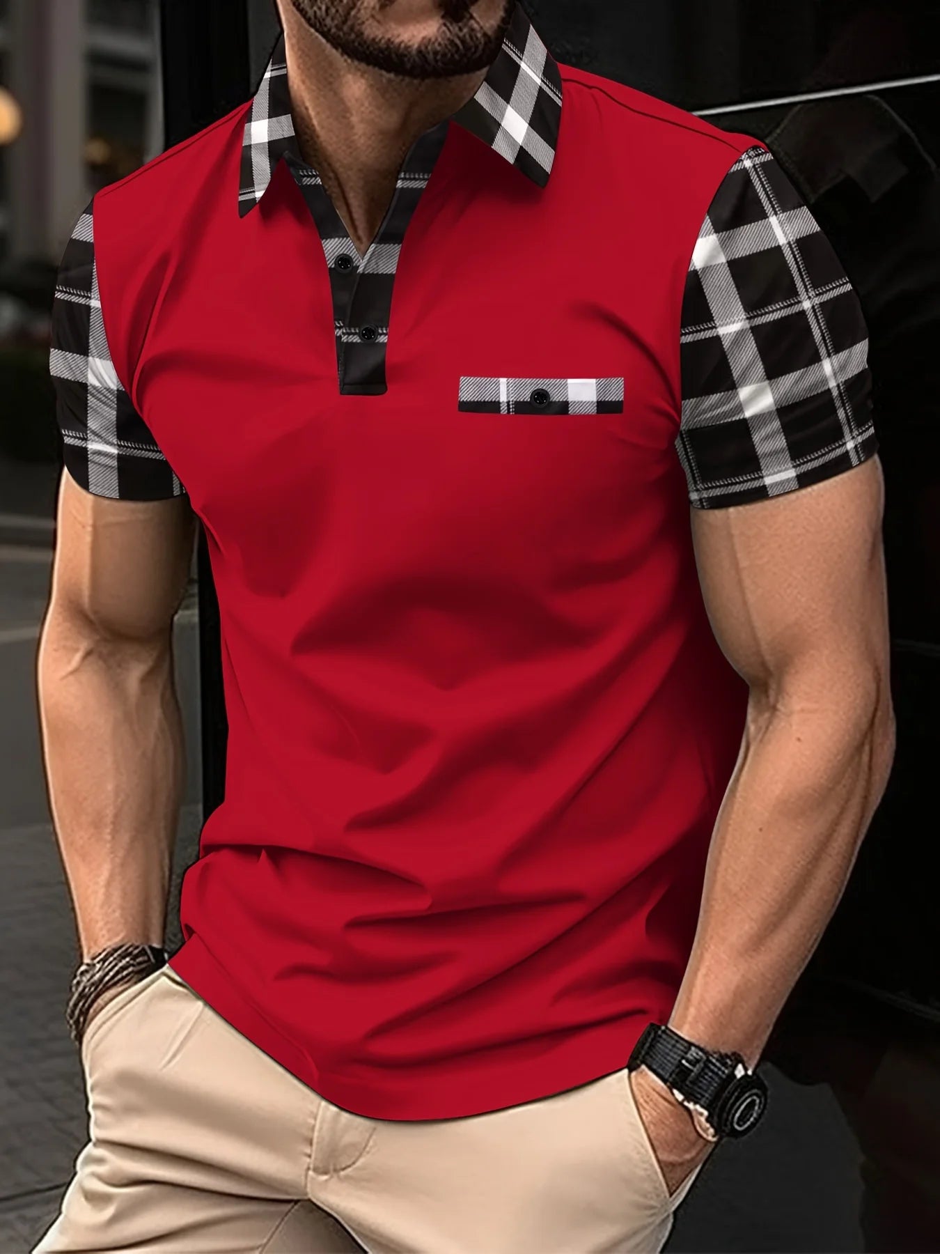 Men's 3D Stripe Print Polo Shirt