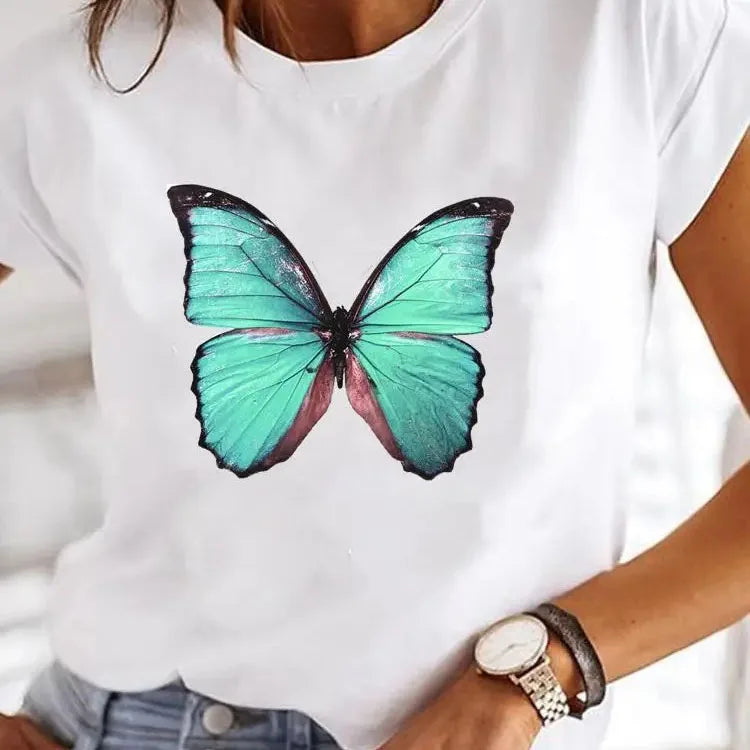 Women's Love Heart Print Y2K Crop T-Shirt