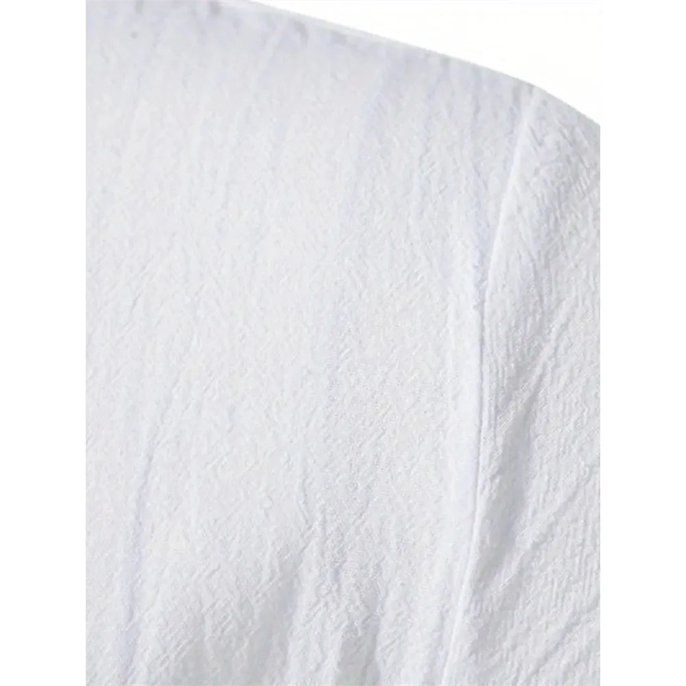 Men's Cotton Linen V-Neck Retro Shirt