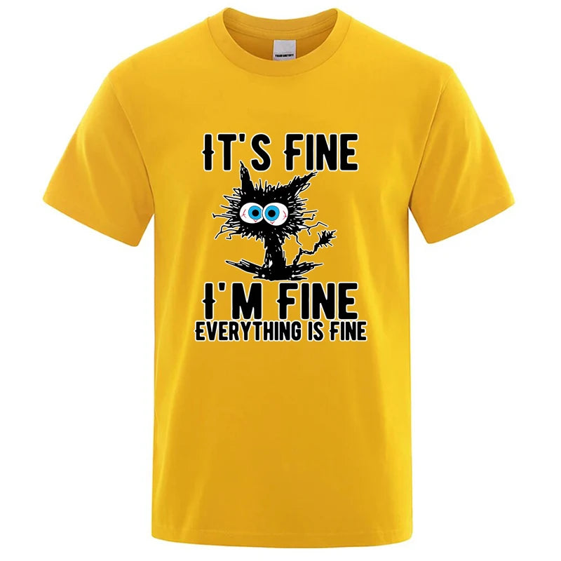 DOUSE Men's Cool Cat Graphic Tee – 100% Cotton Casual Short Sleeve