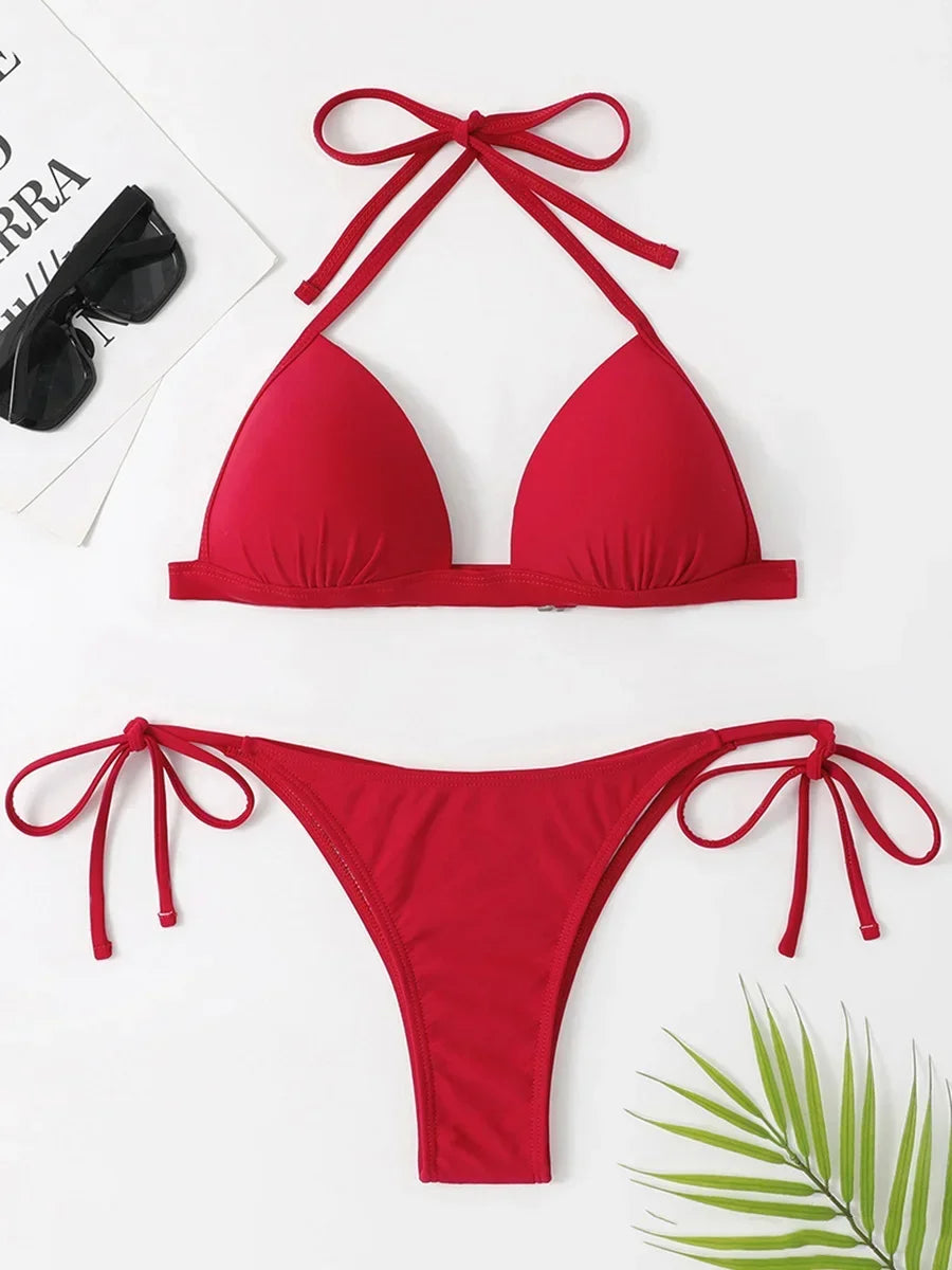 Women's Push-Up Halter Bra Cup Bikini Set