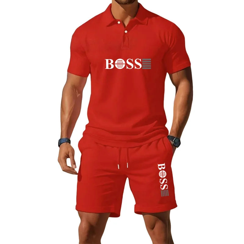 Men's Retro Polo Collar T-Shirt & Shorts Set