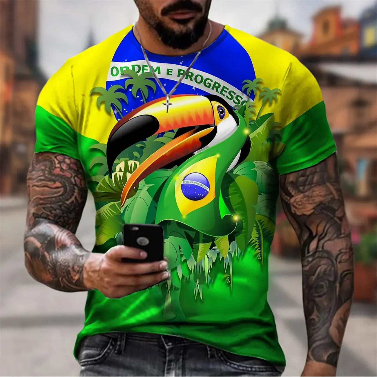 Men's Brazil Flag 3D Print Graphic T-Shirt
