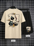Men's Poker Graffiti Print T-Shirt & Shorts Set
