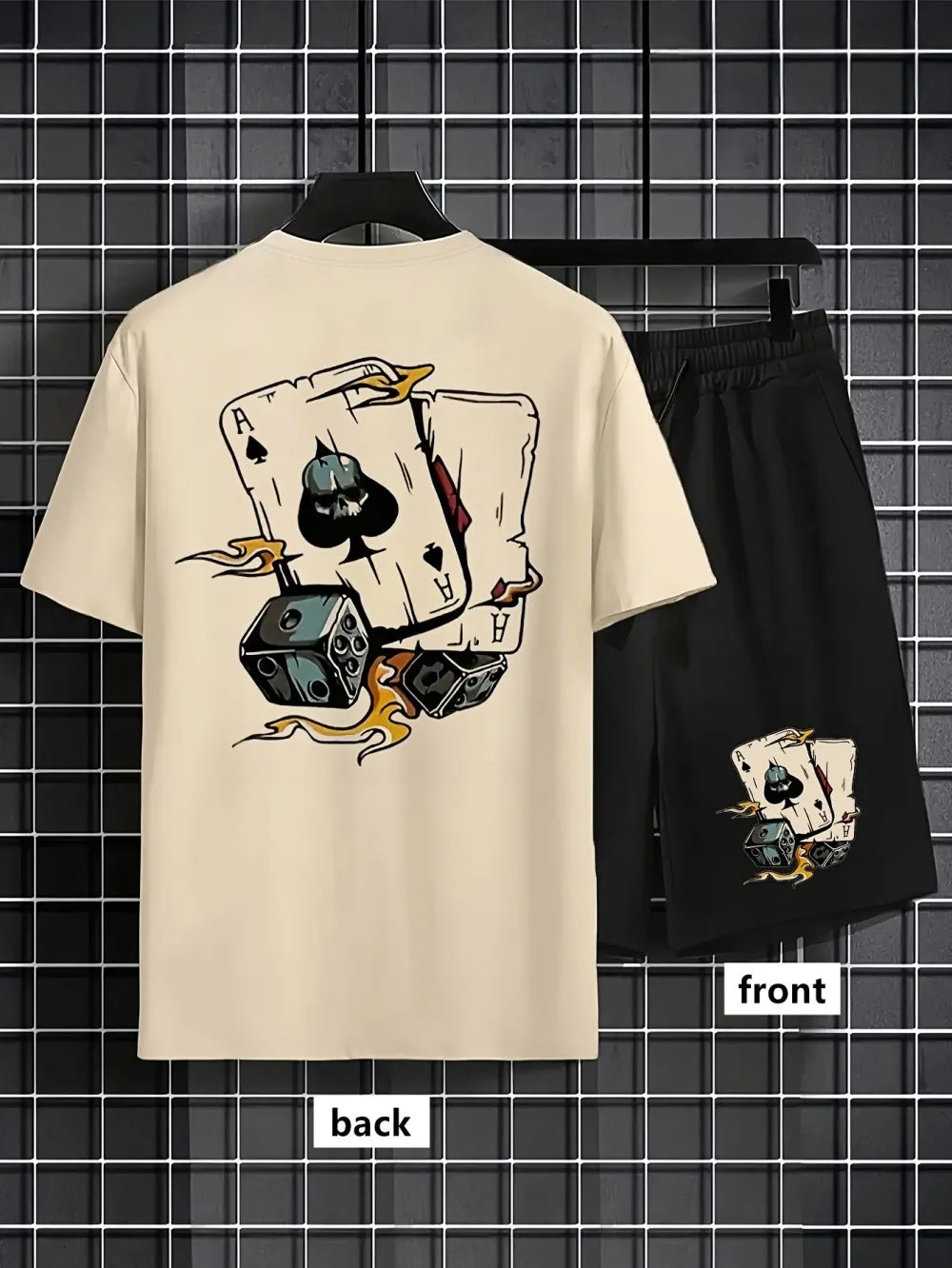 Men's Poker Graffiti Print T-Shirt & Shorts Set