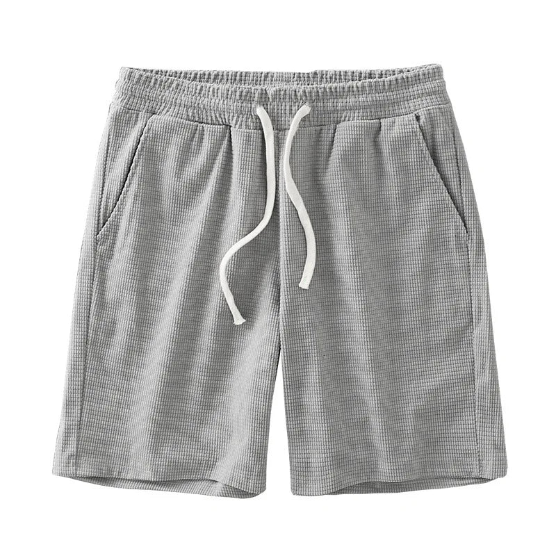 Men's Solid Waffle Drawstring Casual Shorts