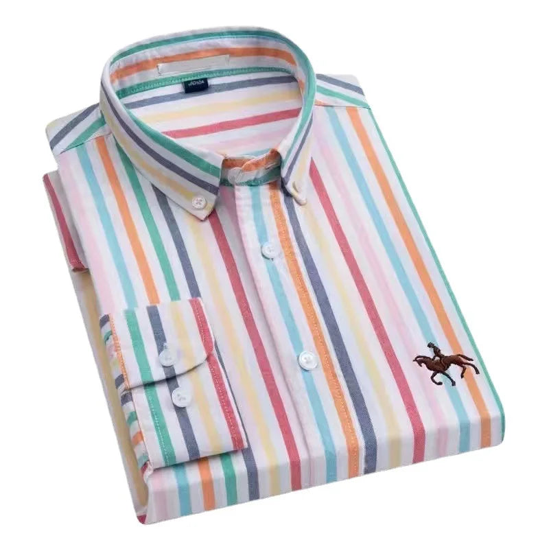 Men's Cotton Oxford Embroidery Dress Shirt