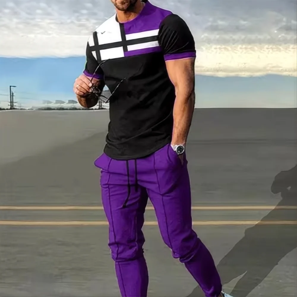 Men's 3D Print T-Shirt & Long Pants Set
