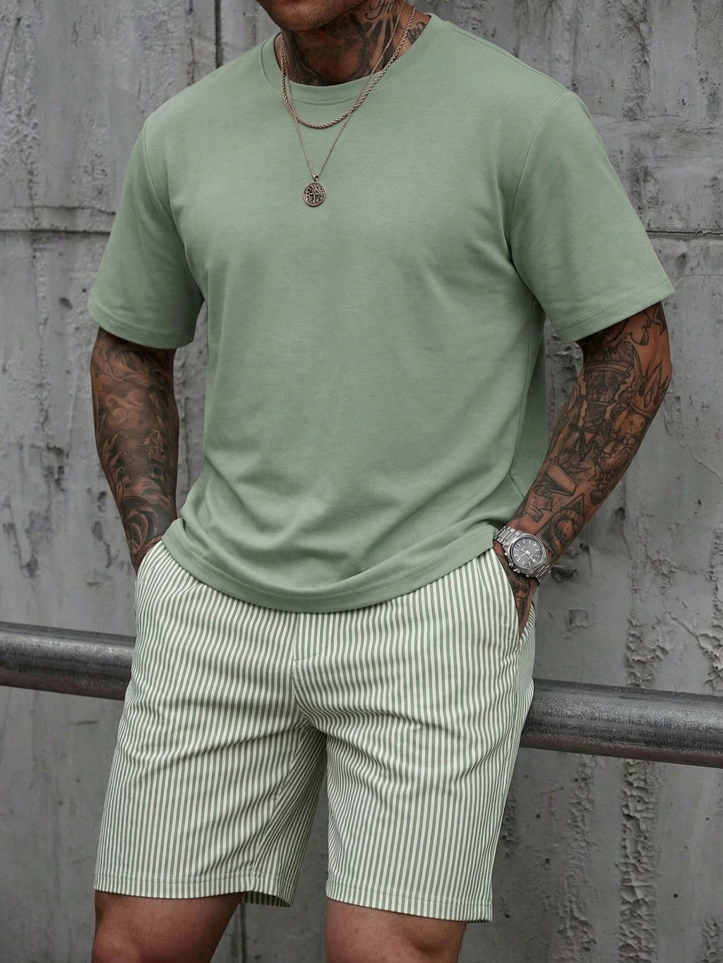 Men's Round-Neck T-Shirt & Athletic Shorts Set