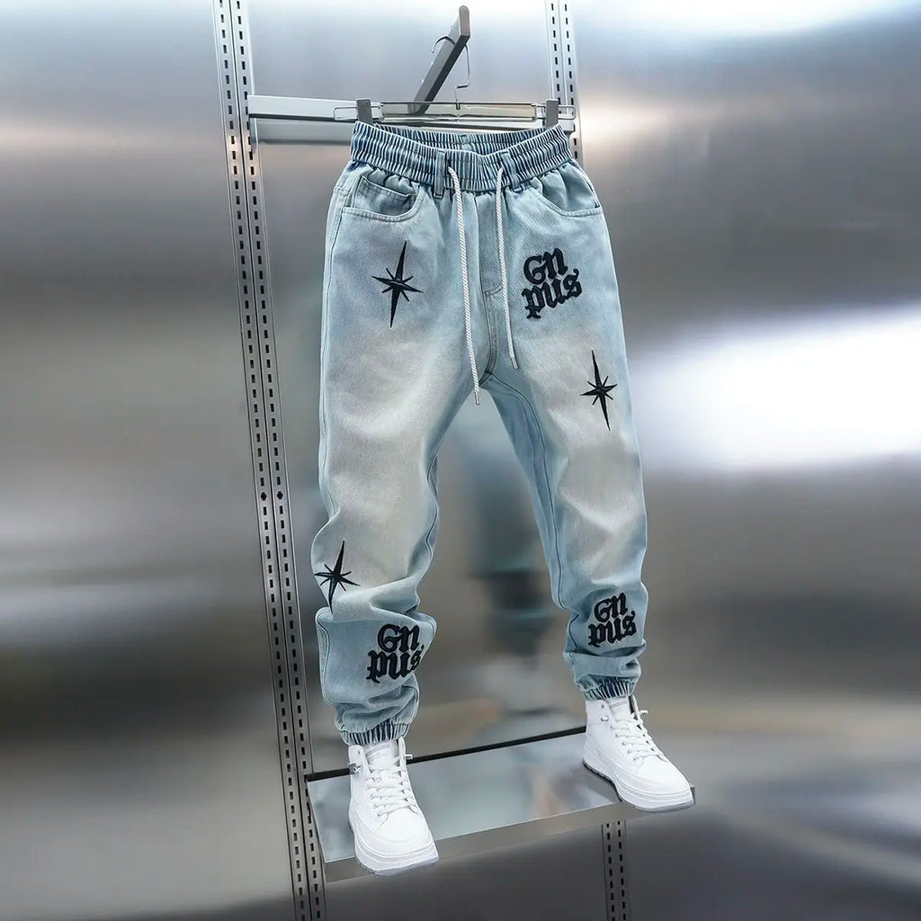 Men's Embroidered Letter Washed Baggy Jeans
