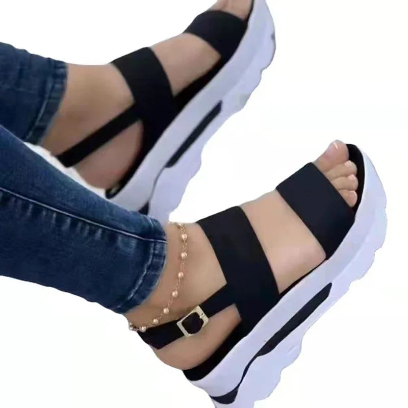 Women's Low Platform Wedge Buckle Sandals