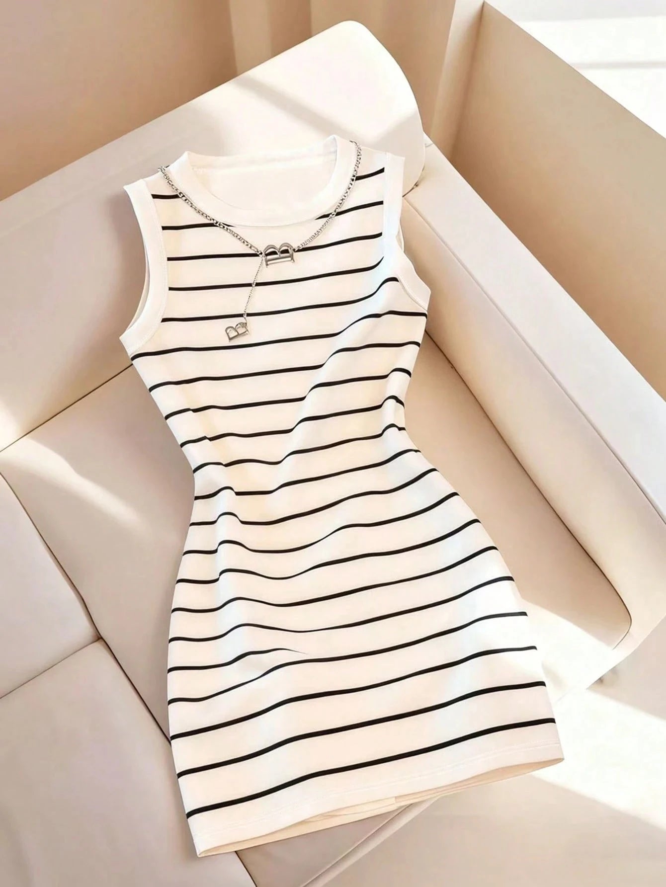 Women's Sleeveless Striped Knit Mini Dress