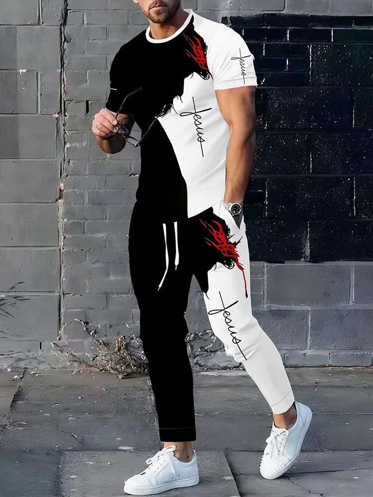 Men's 3D Letter Print Long-Sleeve & Pants Set