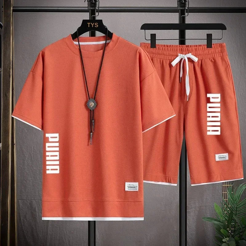Men's Printed T-Shirt & Shorts Running Set