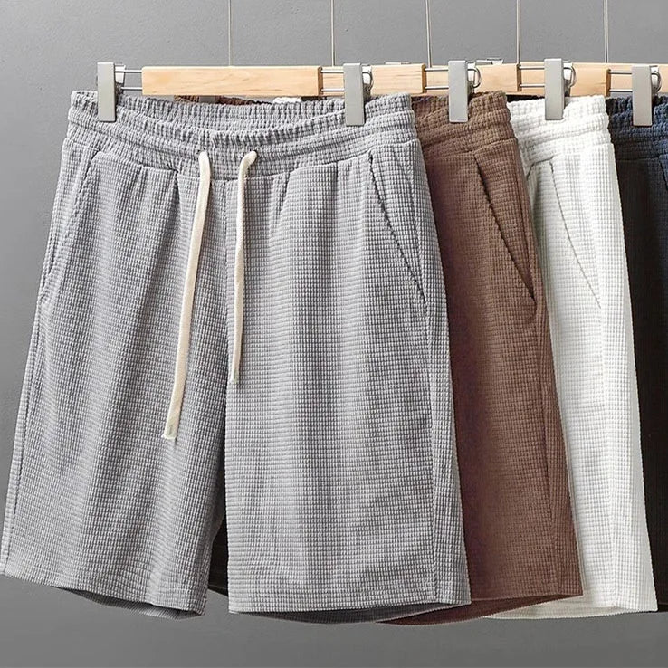 Men's Solid Waffle Drawstring Casual Shorts