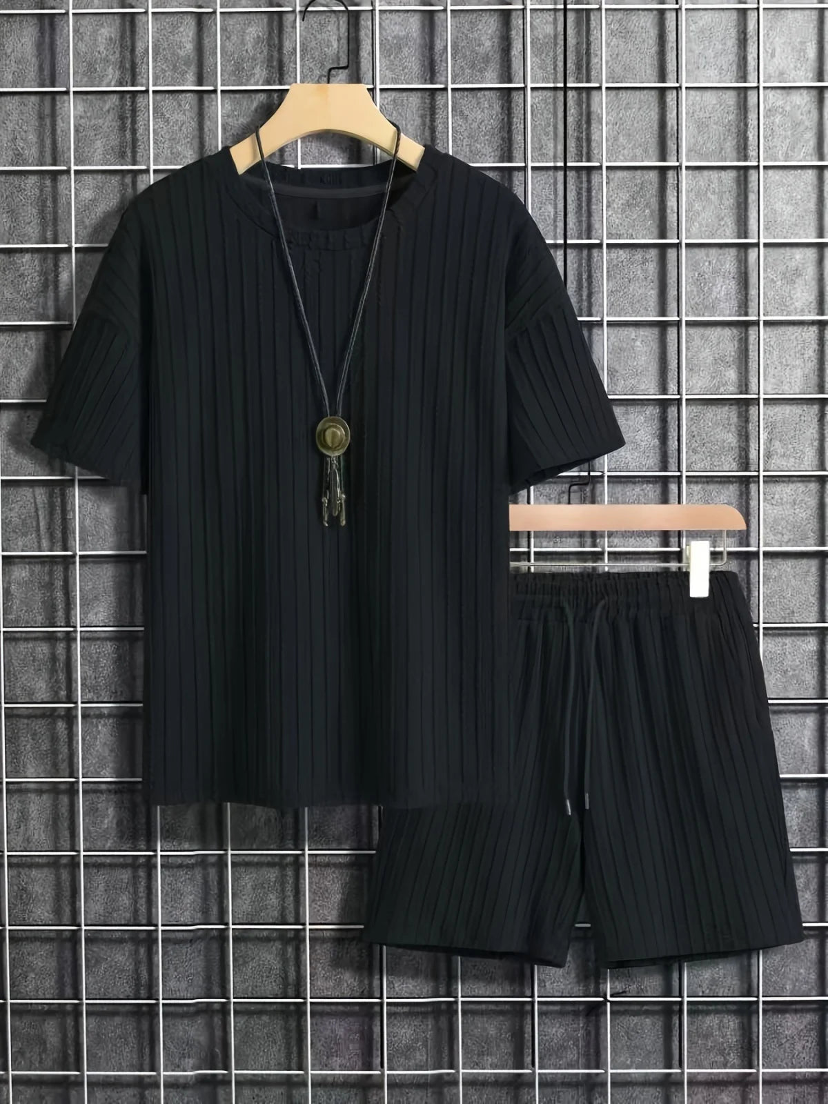 Men's Vertical Stripe T-Shirt & Shorts Set