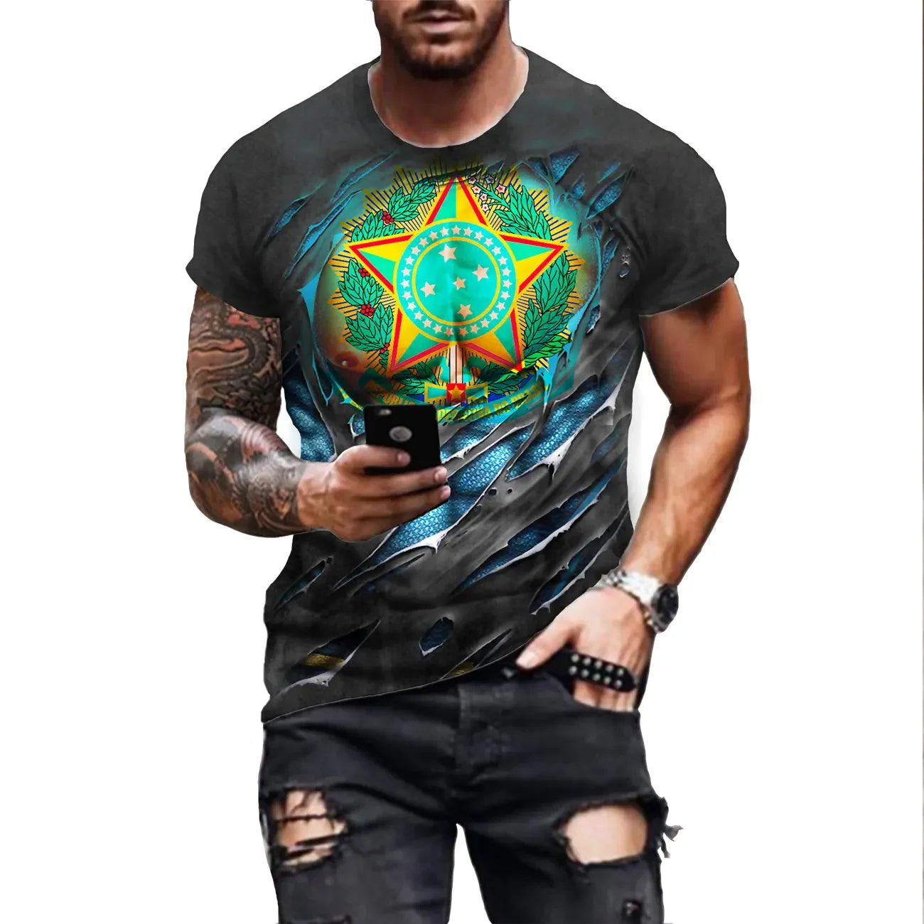 Men's Brazil Flag 3D Print Graphic T-Shirt
