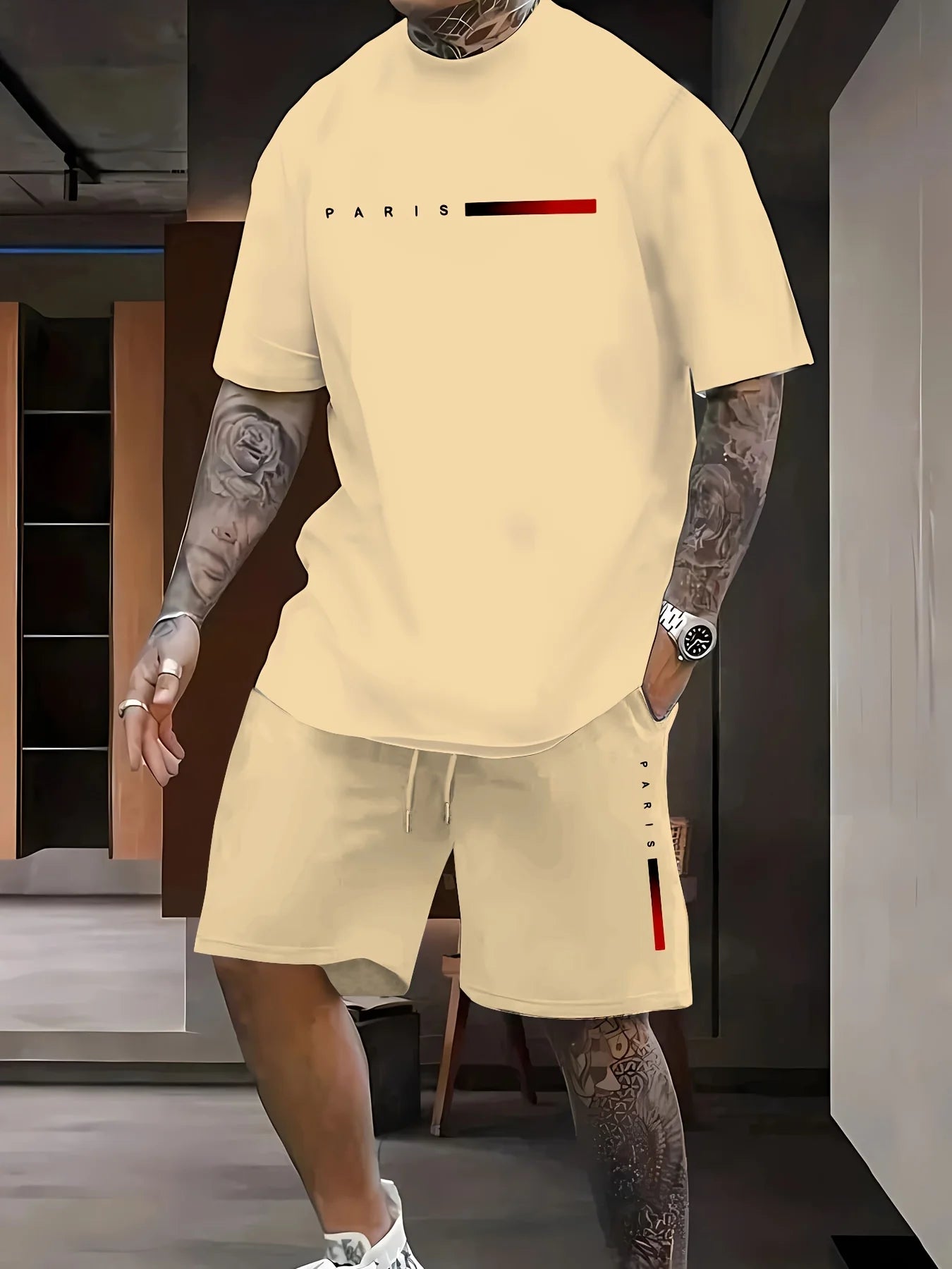 Men's King Print 3D T-Shirt & Shorts Set
