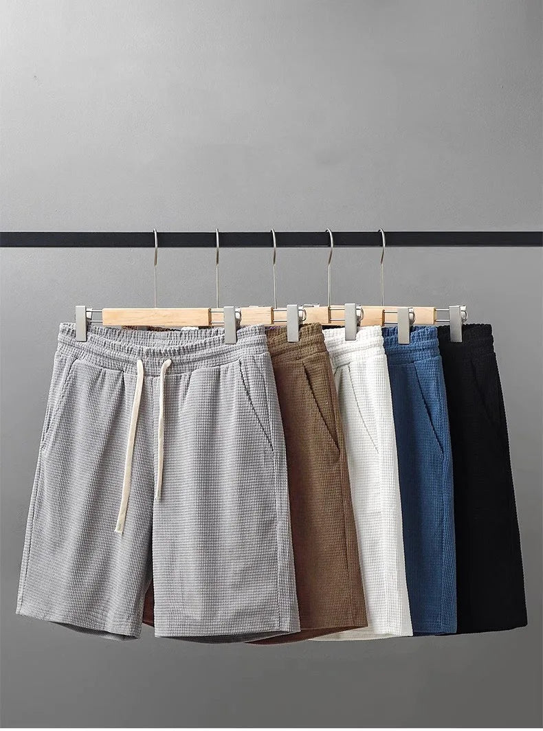 Men's Solid Waffle Drawstring Casual Shorts