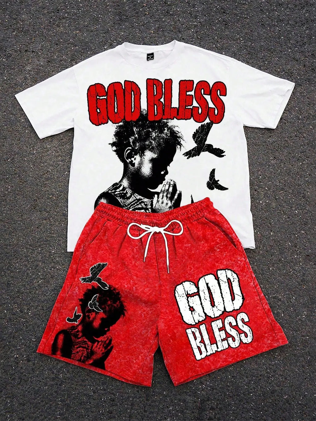 Men's 3D Letter Print T-Shirt & Shorts Set