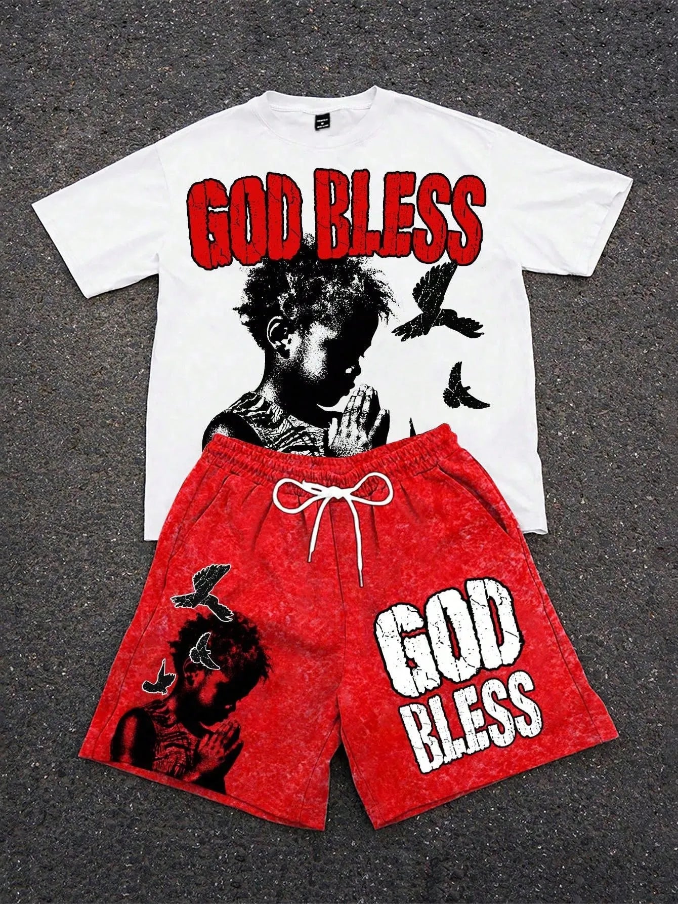 Men's 3D Letter Print T-Shirt & Shorts Set