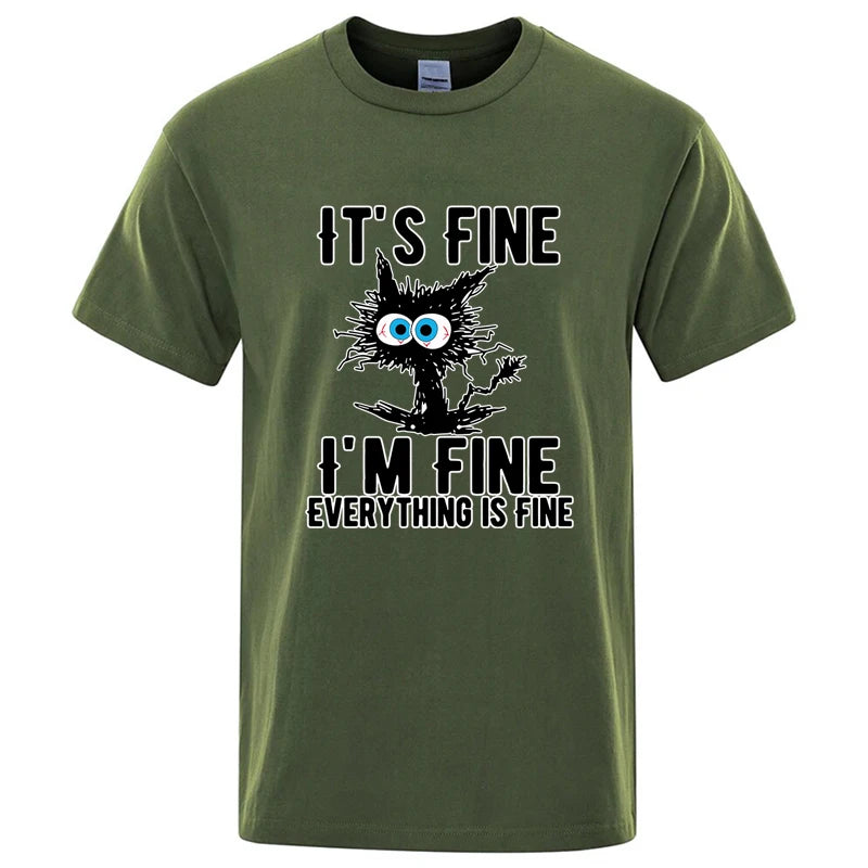 DOUSE Men's Cool Cat Graphic Tee – 100% Cotton Casual Short Sleeve