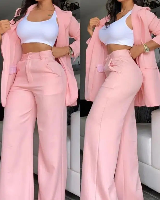 Women's Blazer & Wide-Leg Pants Two-Piece Set