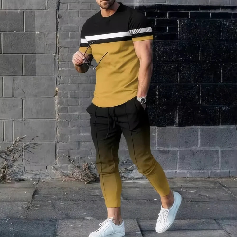 Men's 3D Print T-Shirt & Long Pants Set